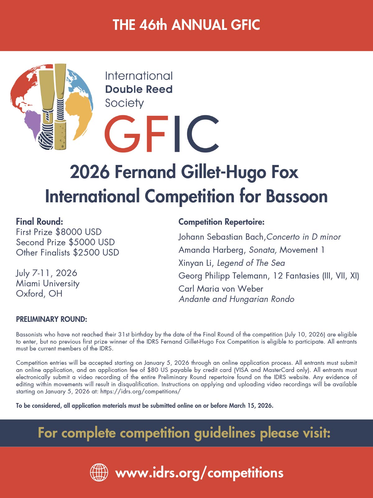 2026 Fernand Gillet-Hugo Fox International Competition for Oboe