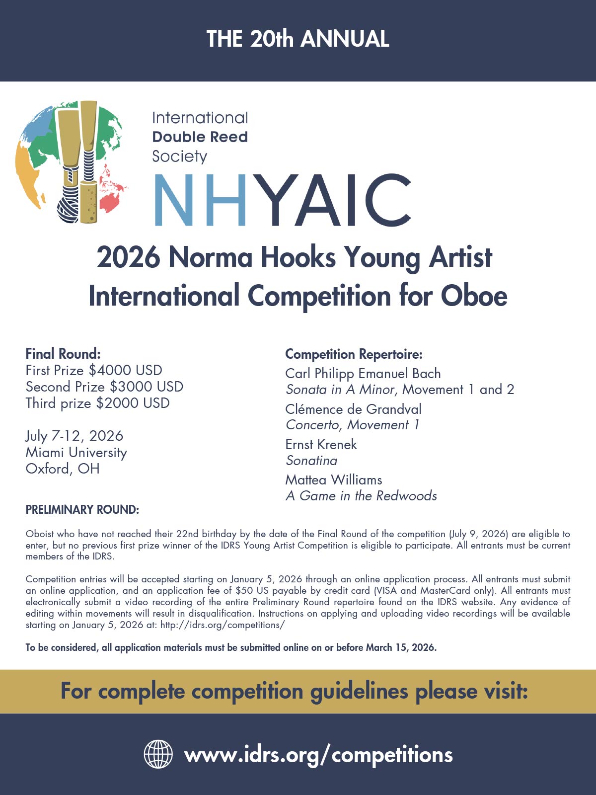2026 Norma Hooks Young Artist International Competition for Oboe